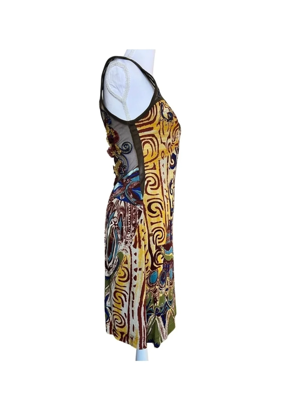 Save the Queen Italy Abstract Mesh Dress Embroidered Sheer Asymmetrical Y2K S - Picture 3 of 16